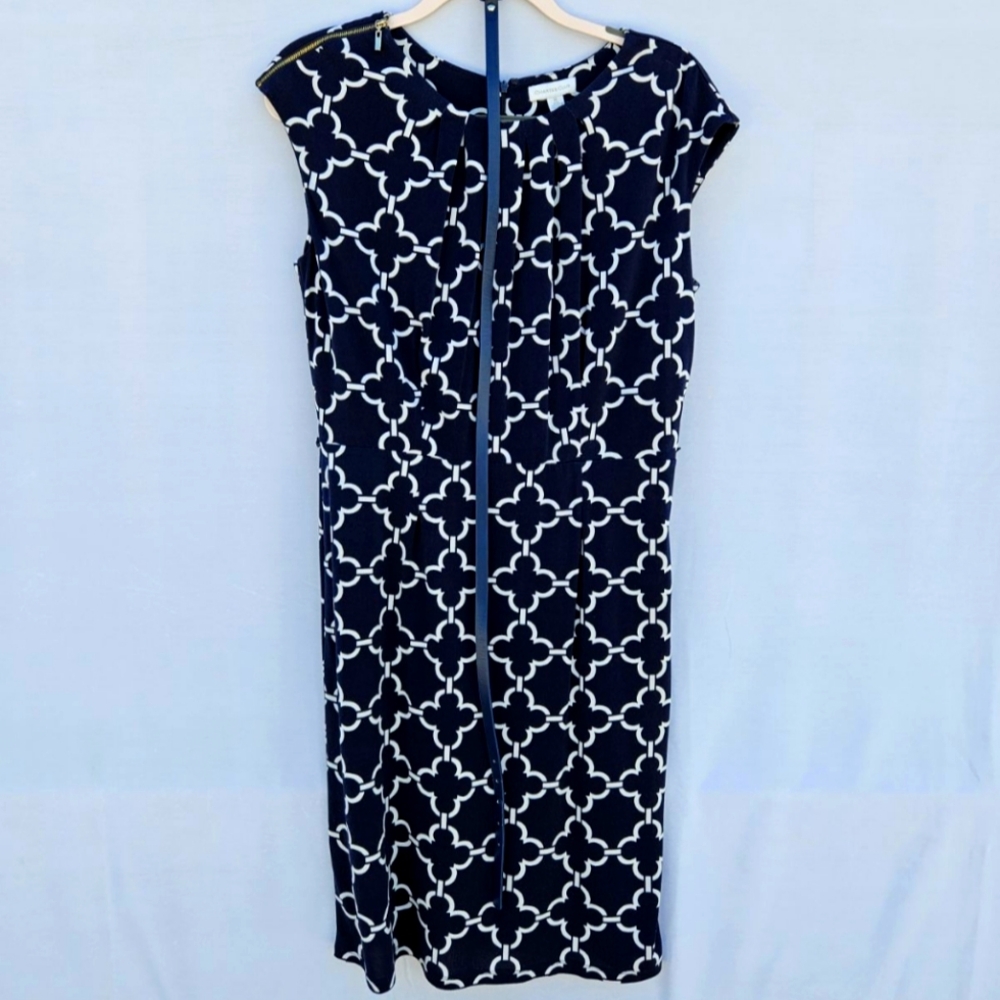 🖖 Charter Club 🖖 navy blue quatrefoil pleated dress